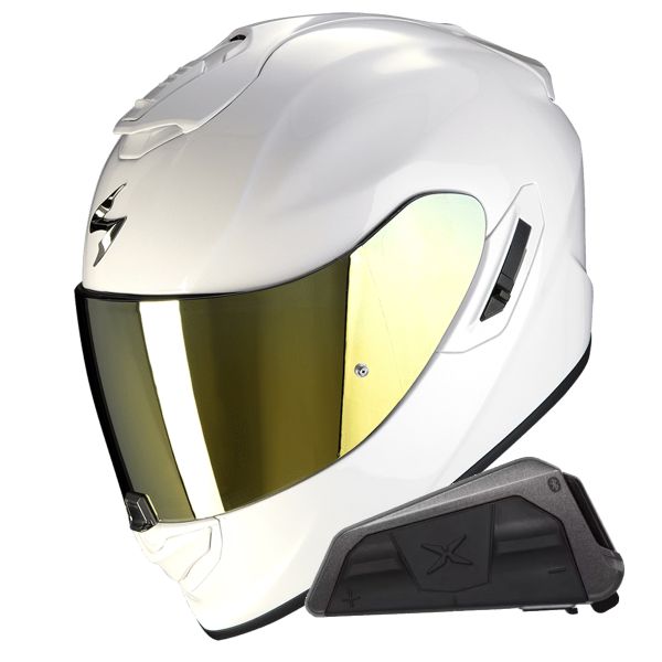 Full Face Scorpion Exo 1400 Evo II Air Solid Pearl White + Kit bluetooth Exo-Com Link-1
