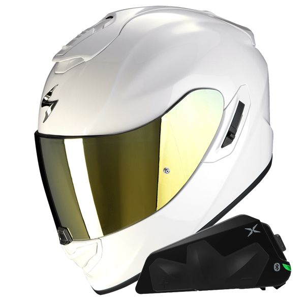 Full Face Scorpion Exo 1400 Evo II Air Solid Pearl White + Kit bluetooth Exo-Com Link-1C