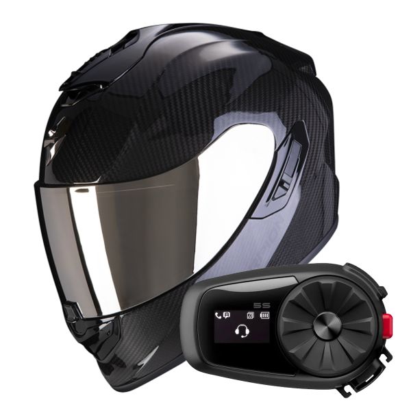 Full Face Scorpion Exo 1400 Evo II Carbon Air Black + Kit Bluetooth 5S Solo