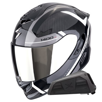 Casque Full Face Scorpion Exo 1400 Evo II Carbon Air Enko Silver + Kit bluetooth Exo-Com Link-1 Casque Full Face Scorpion Exo 1400 Evo II Carbon Air Enko Silver + Kit bluetooth Exo-Com Link-1