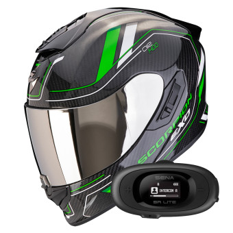 Full Face Scorpion Exo 1400 Evo II Carbon Air Mirage Black Green + Kit bluetooth 5R Lite So