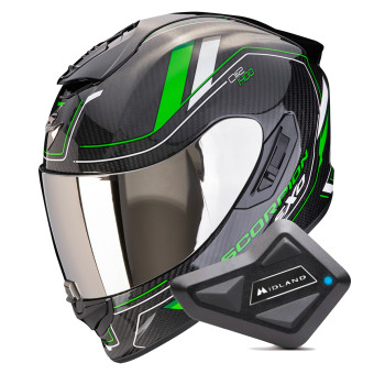 Full Face Scorpion Exo 1400 Evo II Carbon Air Mirage Black Green + Kit Bluetooth BT Mini