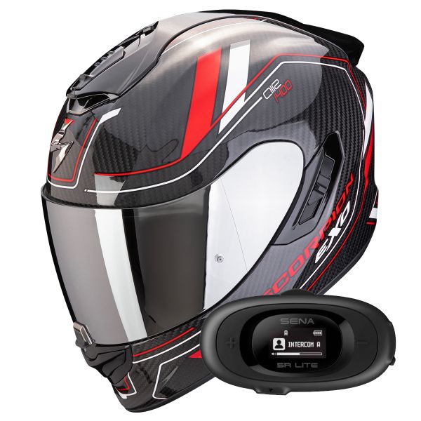 Full Face Scorpion Exo 1400 Evo II Carbon Air Mirage Black Red White + Kit bluetooth 5R Lit