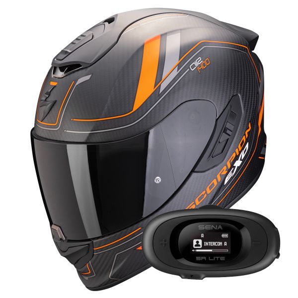 Full Face Scorpion Exo 1400 Evo II Carbon Air Mirage Matt Black Orange + Kit bluetooth 5R L
