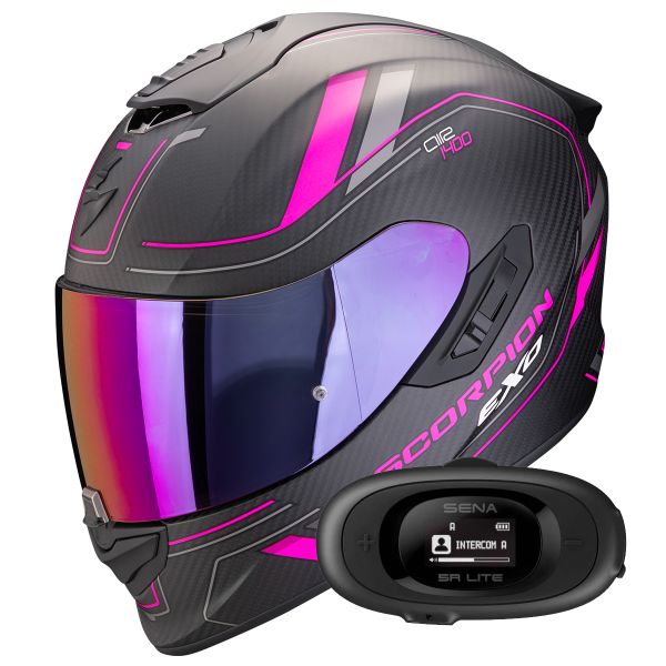 Full Face Scorpion Exo 1400 Evo II Carbon Air Mirage Matt Black Pink + Kit bluetooth 5R Lit