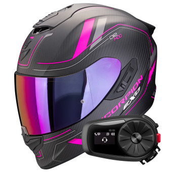 Full Face Scorpion Exo 1400 Evo II Carbon Air Mirage Matt Black Pink+ Kit Bluetooth 5S Sol