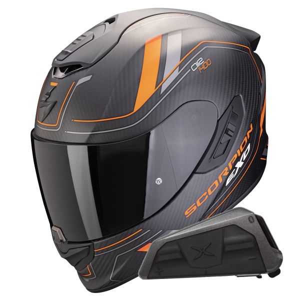 Full Face Scorpion Exo 1400 Evo II Carbon Air Mirage Orange + Kit bluetooth Exo-Com Link-1