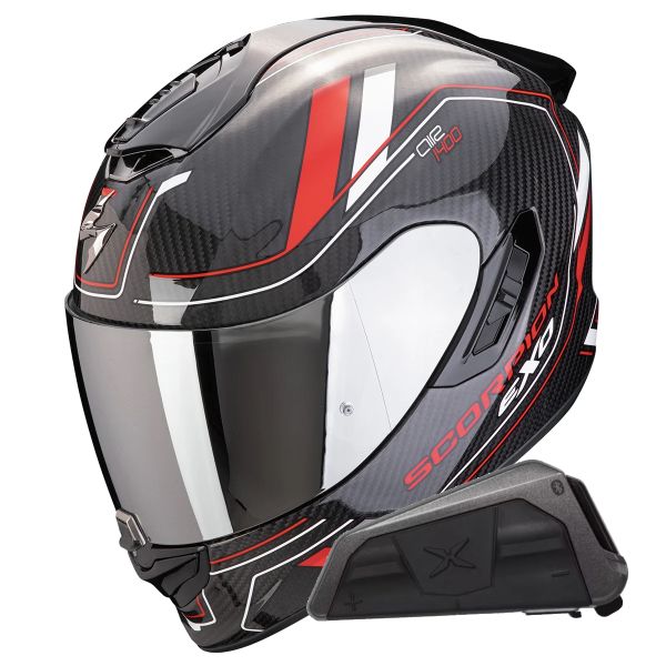 Full Face Scorpion Exo 1400 Evo II Carbon Air Mirage Red + Kit bluetooth Exo-Com Link-1