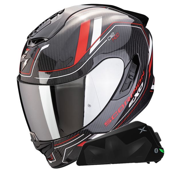 Full Face Scorpion Exo 1400 Evo II Carbon Air Mirage Red + Kit bluetooth Exo-Com Link-1C