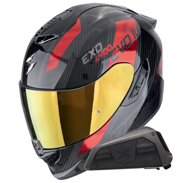 Full Face Scorpion Exo 1400 Evo II Carbon Air Platted Red + Kit bluetooth Exo-Com Link-1