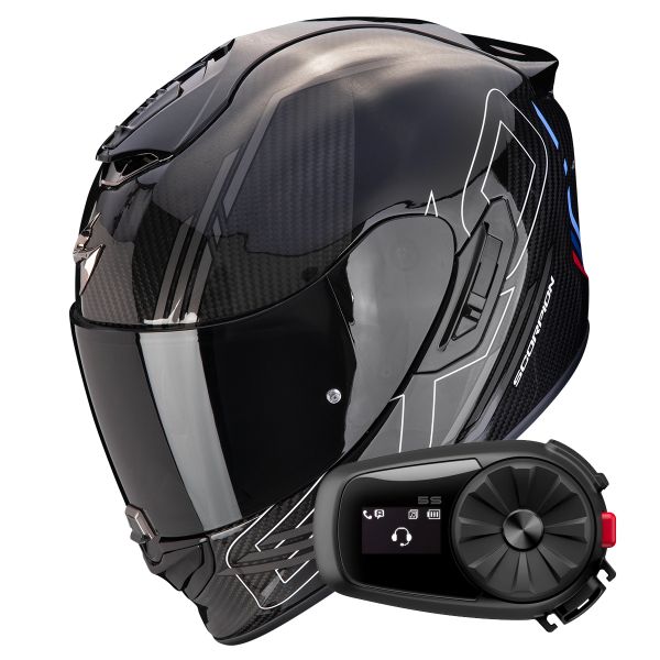 Full Face Scorpion Exo 1400 Evo II Carbon Air Reika Black Silver Blue+ Kit Bluetooth 5S Sol