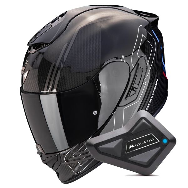 Full Face Scorpion Exo 1400 Evo II Carbon Air Reika Black Silver Blue + Kit Bluetooth BT Mi