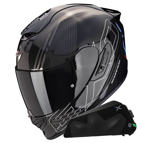 Full Face Scorpion Exo 1400 Evo II Carbon Air Reika Silver + Kit bluetooth Exo-Com Link-1C