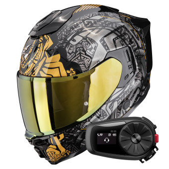 Casque Full Face Scorpion Exo 1500 Air Apus Black Grey Gold + Kit Bluetooth 5S Solo Casque Full Face Scorpion Exo 1500 Air Apus Black Grey Gold + Kit Bluetooth 5S Solo
