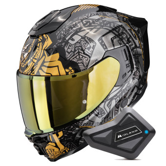 Casque Full Face Scorpion Exo 1500 Air Apus Black Grey Gold + Kit Bluetooth BT Mini Casque Full Face Scorpion Exo 1500 Air Apus Black Grey Gold + Kit Bluetooth BT Mini