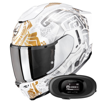 Full Face Scorpion Exo 1500 Air Apus Pearl White Grey Gold +  Kit bluetooth 5R Lite Solo