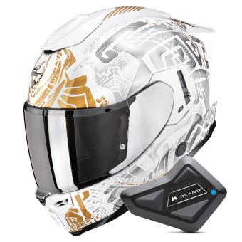Full Face Scorpion Exo 1500 Air Apus Pearl White Grey Gold + Kit Bluetooth BT Mini