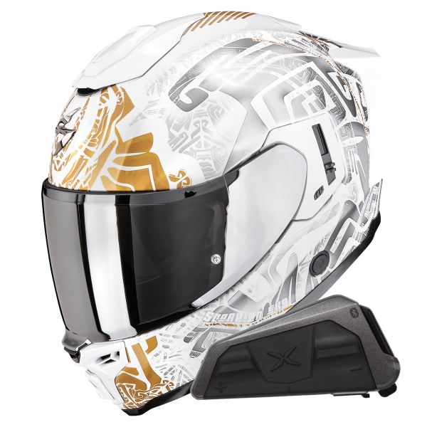 Full Face Scorpion Exo 1500 Air Apus Pearl White Grey Gold + Kit bluetooth Exo-Com Link-1