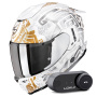 Casque Full Face Scorpion Exo 1500 Air Apus Pearl White Grey Gold + Kit Bluetooth Lokui K30