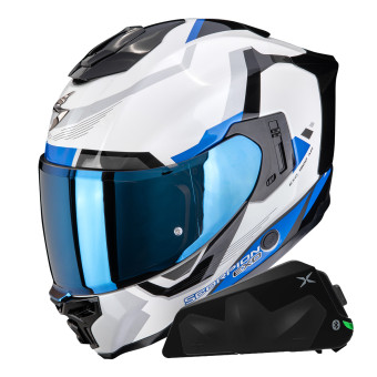 Full Face Scorpion Exo 1500 Air Arena White Blue + Kit bluetooth Exo-Com Link-1C