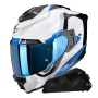 Casque Full Face Scorpion Exo 1500 Air Arena White Blue + Kit bluetooth Exo-Com Link-1C