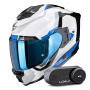 Casque Full Face Scorpion Exo 1500 Air Arena White Blue + Kit Bluetooth Lokui K30