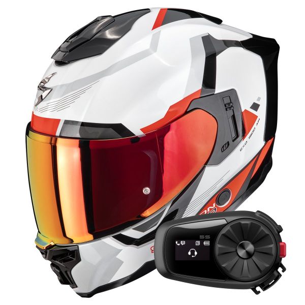 Full Face Scorpion Exo 1500 Air Arena White Red + Kit Bluetooth 5S Solo