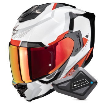 Full Face Scorpion Exo 1500 Air Arena White Red + Kit Bluetooth BT Mini