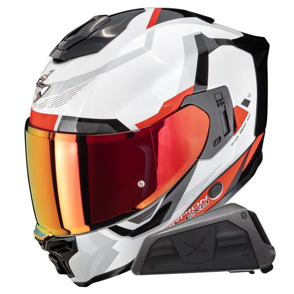 Full Face Scorpion Exo 1500 Air Arena White Red + Kit bluetooth Exo-Com Link-1