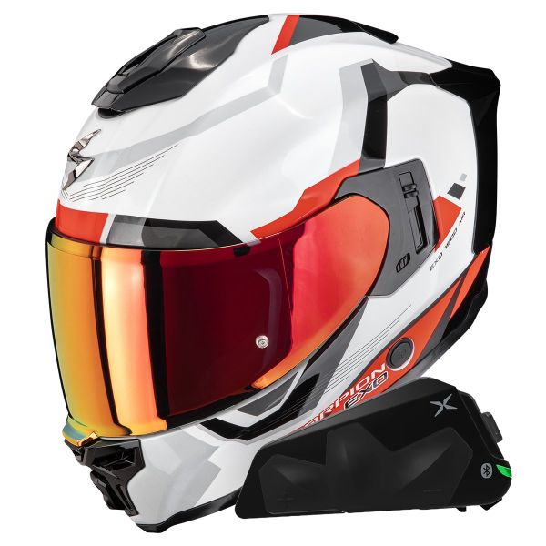 Full Face Scorpion Exo 1500 Air Arena White Red + Kit bluetooth Exo-Com Link-1C