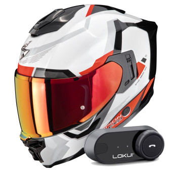 Full Face Scorpion Exo 1500 Air Arena White Red + Kit Bluetooth Lokui K30