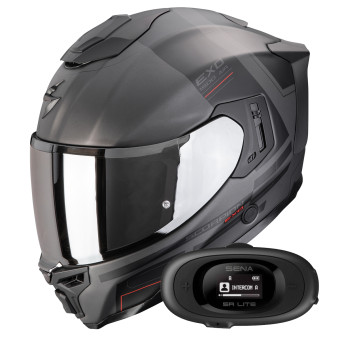 Full Face Scorpion Exo 1500 Air Dual Matt Silver Black Red + Kit bluetooth 5R Lite Solo
