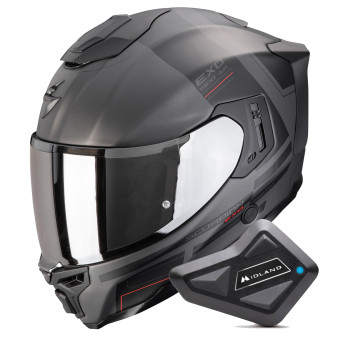 Full Face Scorpion Exo 1500 Air Dual Matt Silver Black Red + Kit Bluetooth BT Mini