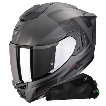 Full Face Scorpion Exo 1500 Air Dual Matt Silver Black Red + Kit bluetooth Exo-Com Link-1C