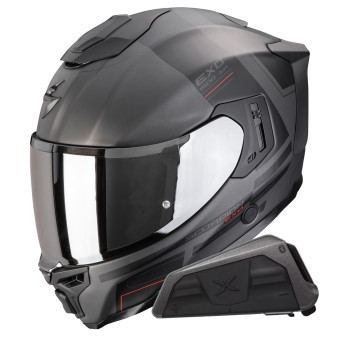 Full Face Scorpion Exo 1500 Air Dual Matt Silver Black Red + Kit bluetooth Exo-Com Link-1