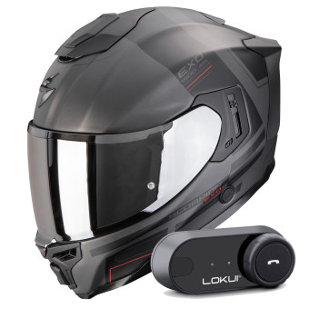 Full Face Scorpion Exo 1500 Air Dual Matt Silver Black Red + Kit Bluetooth Lokui K30