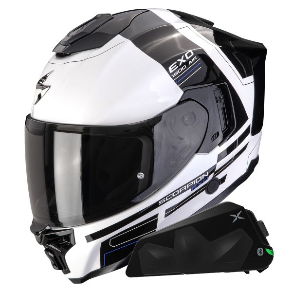 Full Face Scorpion Exo 1500 Air Dual White Black Blue + Kit bluetooth Exo-Com Link-1C