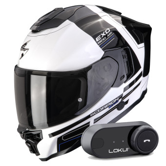 Full Face Scorpion Exo 1500 Air Dual White Black Blue + Kit Bluetooth Lokui K30