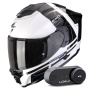 Casque Full Face Scorpion Exo 1500 Air Dual White Black Blue + Kit Bluetooth Lokui K30
