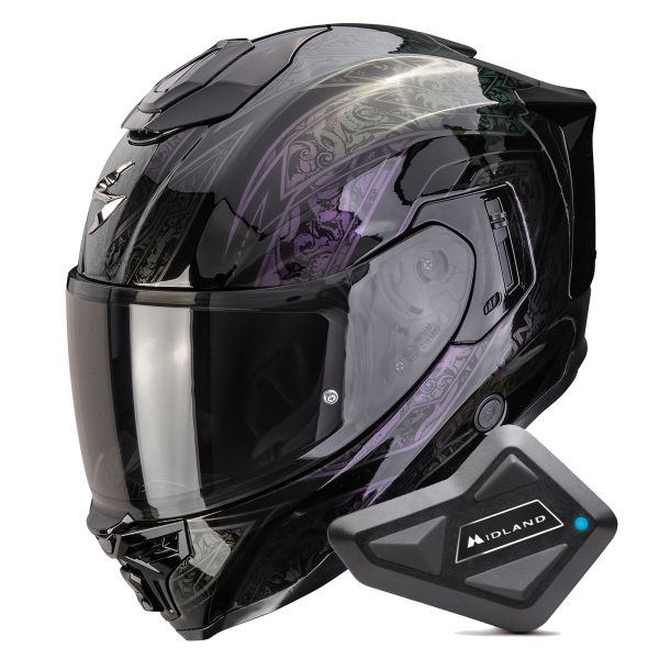 Full Face Scorpion Exo 1500 Air Fantasy Black Chameleon + Kit Bluetooth BT Mini