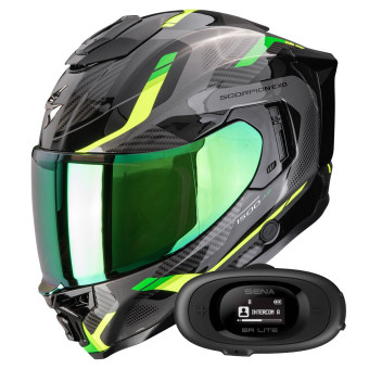Full Face Scorpion Exo 1500 Air Sleek Black Green + Kit bluetooth 5R Lite Solo