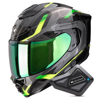 Full Face Scorpion Exo 1500 Air Sleek Black Green + Kit Bluetooth BT Mini