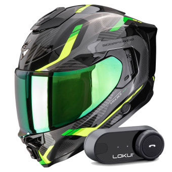 Full Face Scorpion Exo 1500 Air Sleek Black Green + Kit Bluetooth Lokui K30