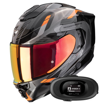 Full Face Scorpion Exo 1500 Air Sleek Black Orange + Kit bluetooth 5R Lite Solo