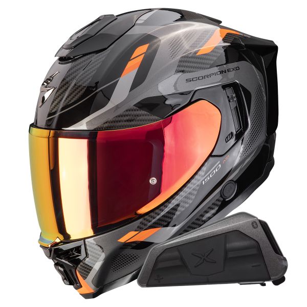 Full Face Scorpion Exo 1500 Air Sleek Black Orange + Kit bluetooth Exo-Com Link-1