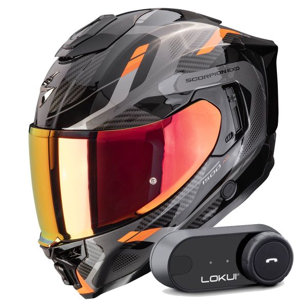 Full Face Scorpion Exo 1500 Air Sleek Black Orange + Kit Bluetooth Lokui K30