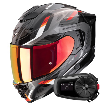 Full Face Scorpion Exo 1500 Air Sleek Black Red + Kit Bluetooth 5S Solo