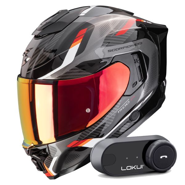 Full Face Scorpion Exo 1500 Air Sleek Black Red + Kit Bluetooth Lokui K30