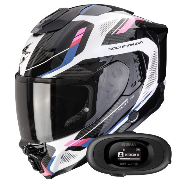 Full Face Scorpion Exo 1500 Air Sleek White Black Pink + Kit bluetooth 5R Lite Solo