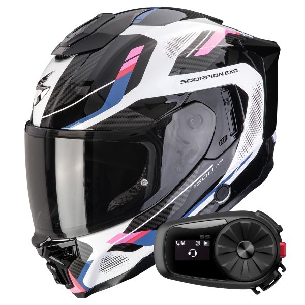 Full Face Scorpion Exo 1500 Air Sleek White Black Pink + Kit Bluetooth 5S Solo